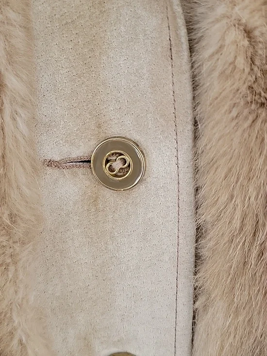 70's Women's Tan Faux Fur Belted Coat No Size Tag - Picture 4 of 15